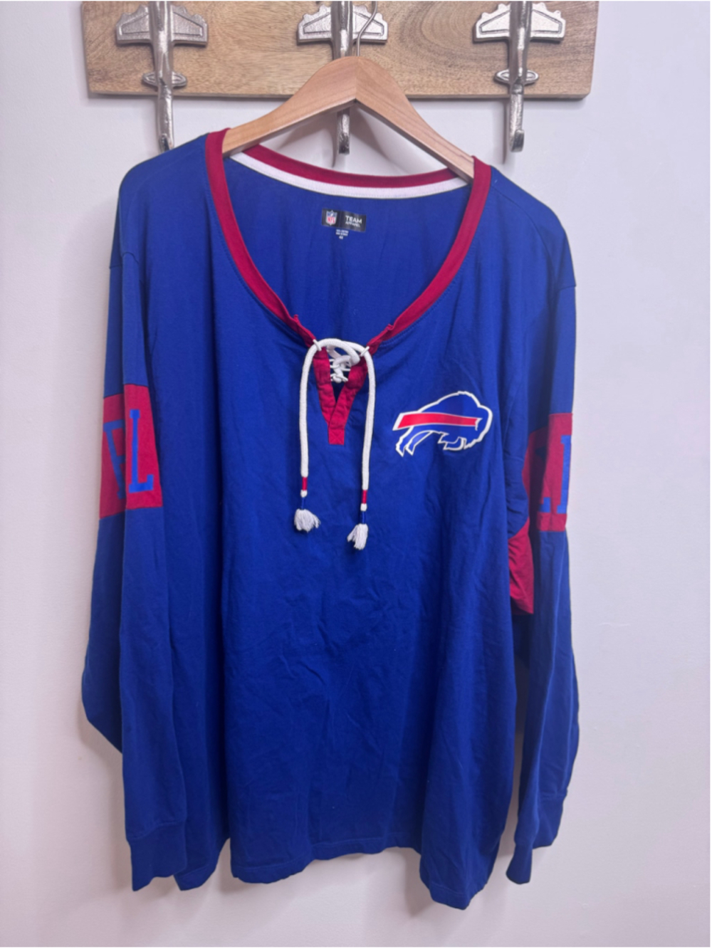 Women's NFL Buffalo Bills Lace-Up Jersey Top Blue Red 4